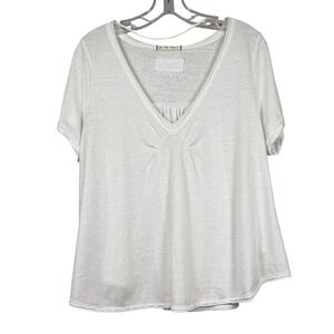 FREE PEOPLE, ALL YOU NEED RUCHED V-NECK TEE, White, Size Medium